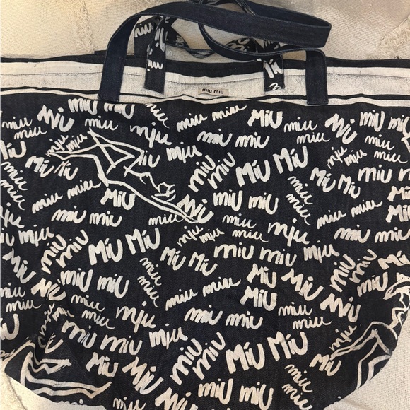 Miu Miu Denim and White Logo Tote Bag - Picture 1 of 8